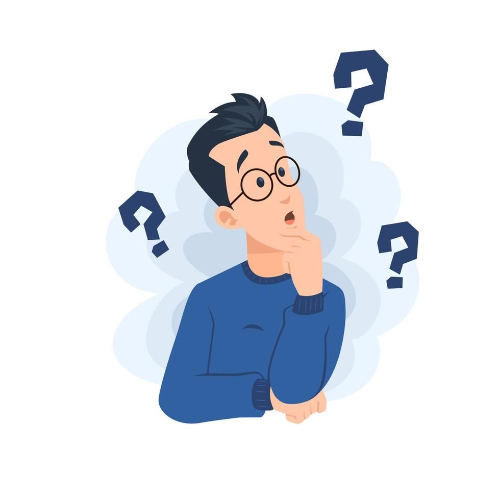 Person thinking with question marks